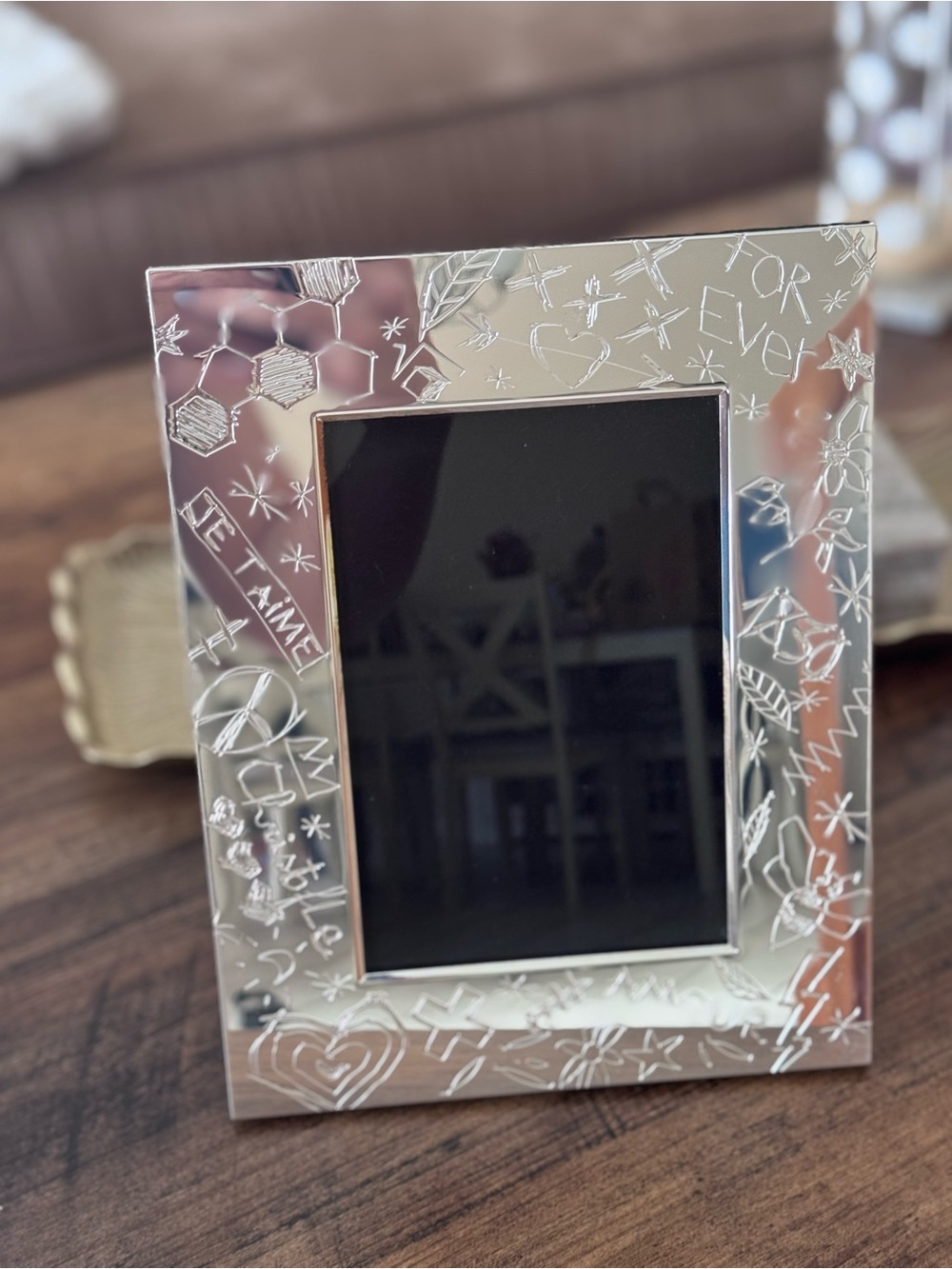 Christofle Paris Silver Plated Engraved Graffiti Picture Frame